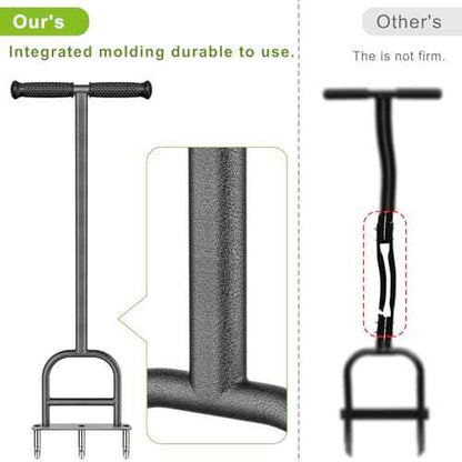 Dolibest Lawn Coring Aerator, Stainless Steel 3 Corer Plug Aerator Tool with Soft Rubber Grip, Manual Grass Aerating Tool, Garden Tool & Cleaning Hand Tool for Loosening Soil and Improving Lawn Health