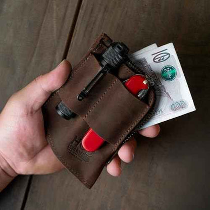 Hide & Drink, EDC Pocket Wallet, Curved Cash Organizer, Slim Front Card Holder, Money Clip, Full Grain Leather, Handmade Travel Accessories