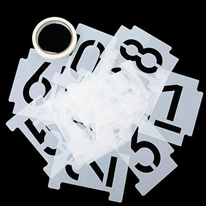 Curb Stencil Kit 0-9 Numbers Stencils Kit 14 Mil Plastic and 4 Inch Tall Numbers with Masking Tape for Mailbox Address Painting(21 Pieces)