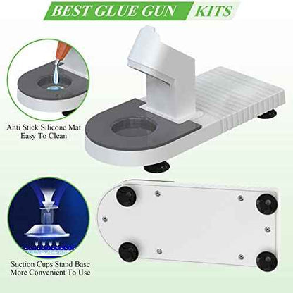 MONVICT Glue Gun Stand for Most Mini Glue Guns, Hot Glue Holder with Non-Stick Silicone Mat, Suction Cups, Helpful Tool for Make Your DIY, Crafts, Home School Project Well Bars Orderly (NOT Full Size)