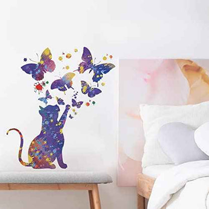 Wall Stickers, Cat and Butterflies Pattern Decal for Door Windows