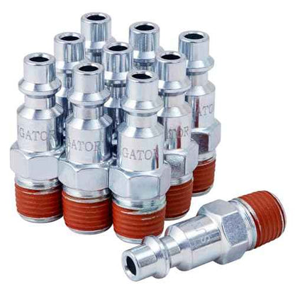 SUNGATOR 1/4 Inch Male Air Plugs, 10-Pack NPT Industrial Iron Air Hose Fittings with 1/4'' Flow Hole, Quick Connect Gas Line Fittings with Pre-Coated Sealant, M Style Plugs Kit