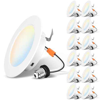 LVWIT 4 Inch LED Recessed Lights, LED Can Lights, Color Selectable 2700/3000/4000/5000/6000K 5CCT, 7W 700LM, Dimmable Recessed Lighting with E26 Conversion Kit, Retrofit Recessed Light, 12 Pack