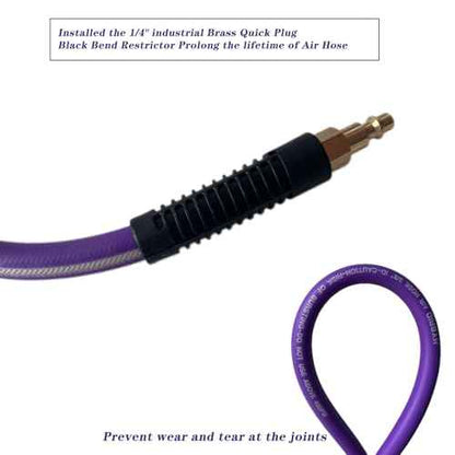 Air Hose 3/8 in x 100 ft, Heavy Duty, Lightweight, Kink Resistant, Hybrid Air Compressor Hose with 1/4 in Solid Brass Male Fittings, Bend Restrictors, 400 PSI(100FT, Purple White)