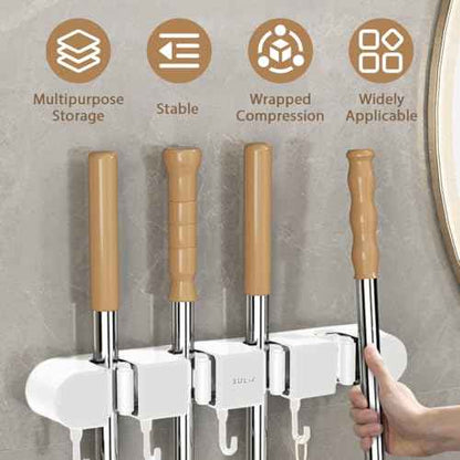3Pcs Broom Mop Holder with Hooks Wall Mounted Broom Storage Rack No Drilling Self-Adhesive Mop Broom Organizer Mop Holder Hanger for Bathroom Office Kitchen Closet Garage,White (3)