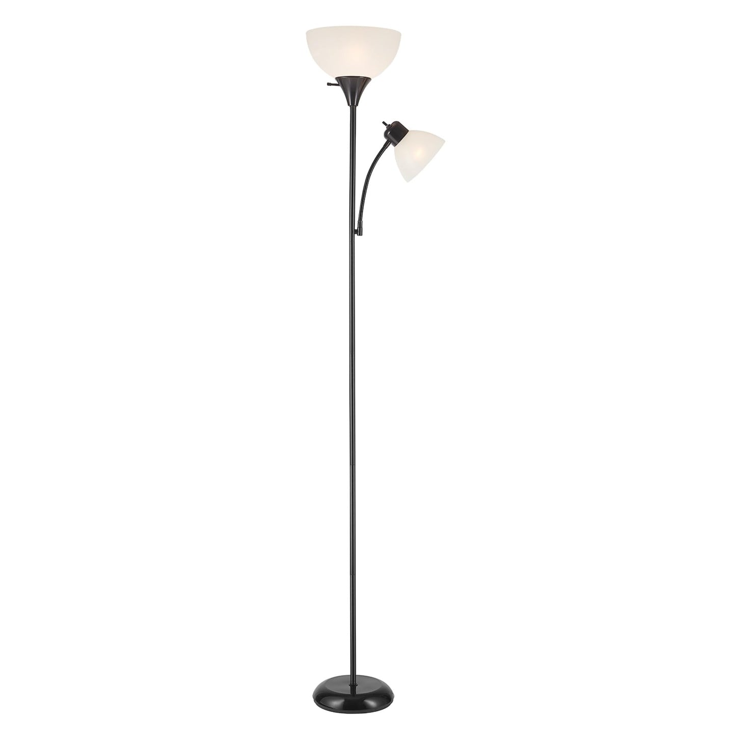 Globe Electric 67135 72" Torchiere Floor Lamp and Adjustable Reading Light, Matte Black, Frosted Shade, Dual Rotary Switch, 3-Step Dimming, Modern Lighting for Living Room or Office
