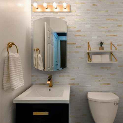 20 Sheets Peel and Stick Backsplash for Kitchen, Pearl White Sandstone with Metal Gold Look Stick on Tile Upgrade Your Kitchen Backsplash, RV, Fireplace