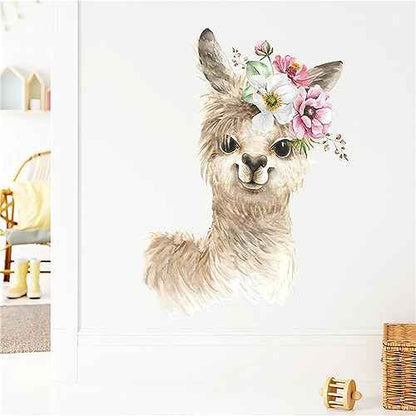 Cute Alpaca Cub Wall Stickers, sacinora Cartoon Animal Wall Decals Removable Vinyl Peel and Stick for Kids Baby Living Room Bedroom Children's Room Nursery Playroom Art Decorations