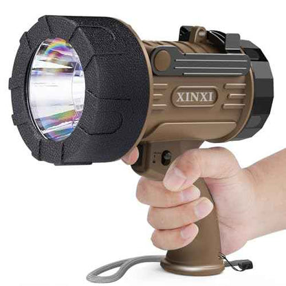 XINXI Rechargeable Spotlight Flashlight with 1000000 Lumens, IP67 Waterproof Handheld Flashlight with red Filter,Long Running Time and 4 Light Modes for Hiking, Fishing,Hunting(Brown)