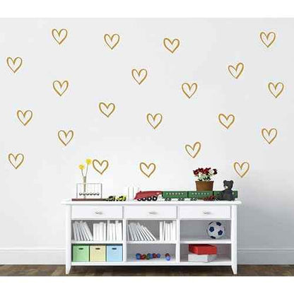 56pcs Set Heart Wall Stickers 4 Different Shapes of Hearts Hand Drawn Heart Decals Nursery Wall Decor Kids Room Wall Art Wall Decals Easy to Stick Y88 (Gold)