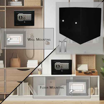 Yuanshikj Key Electronic Keypad Security Safe Lock Box Steel Digital Deposit for Home Office Hotel Business Cash Jewelry Storage (BLACK, 0.2 CF)