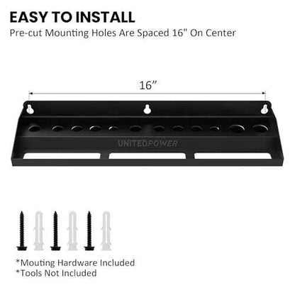 UNITEDPOWER Brush and Trigger Bottle Holder, Wall Mount Storage Rack Organizer for Auto Repair Shops Car Washes And Home Garages, Stores up to 12 Detailing Brushes & Hanging Rail for Bottles