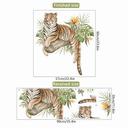 Lazy Tiger Tropical Greenery Wall Stickers, sacinora Wild Jungle Animal Wall Decals Removable Vinyl Peel and Stick for Living Room Bedroom Nursery Kids Room Art Decorations