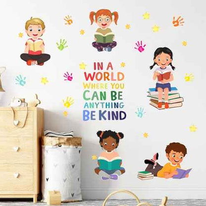 Yovkky Reading Kids Equality Inspirational Wall Decals Stickers, Positive Quote Book Neutral Toddler Nursery Classroom Decor, Diversity Home Decorations School Library Playroom Girls Boys Bedroom Art