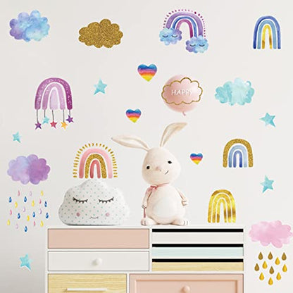 Rainbow Wall Decals Stickers Rainbow Wall Decor for Kids Room Little Girls Bedroom Nursery Playroom Daycare Classroom Parties Decoration (D)