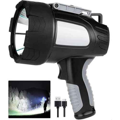 LBE Rechargeable Spotlight Outdoor, 90,000 Lumens Led Spotlight Flashlight with Cob Light and Foldable Tripod, 6 Modes Waterproof Handheld Spot Light for Outdoor Marine Boating H?nting
