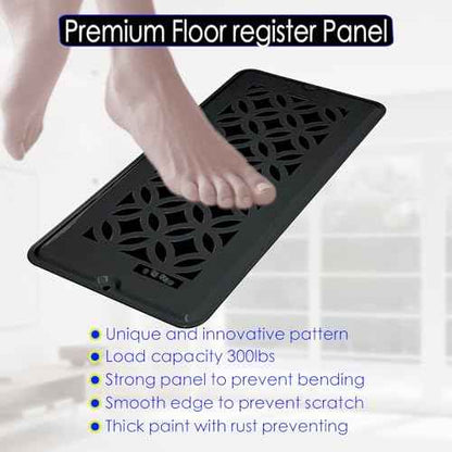 Floor Vent Covers, All Steel Floor Register, 4" x 10" Vent Cover, Decorative Vent Covers for Home Floor and Ceiling, Heavy Duty Steel Air Vent Covers to Walk on(Black, 4 Pack)
