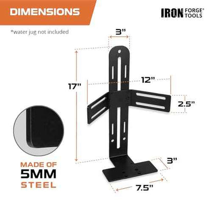 Iron Forge Tools 5 Gallon Bucket Holder, 5 Gallon Water Jug Storage Rack for Trucks, UTV, Lawn Care, Landscaping Enclosed Trailer Accessories with Tie Down Mount for Jug, Heavy Duty 6 Gauge Steel