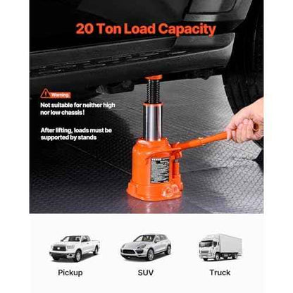 VEVOR Hydraulic Bottle Jack, 20 Ton/44092 lbs Low Profile Welded Bottle Jack with 6.69''-12.6'' Lifting Range & 3-Section Long Handle, for Car, Pickup, Truck, RV, Auto Repair, Industrial Engineering