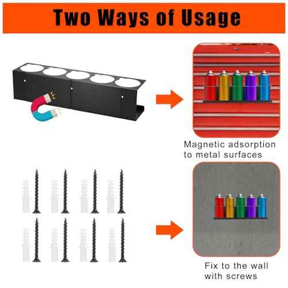 Kokone Magnetic Spray Bottle Holder 2 Pcs with Notch Cutout 5 Holes Wall Mounted Metal Spray Bottle Organizer Black for Garage, Workspace, Tool Cart, Trailers