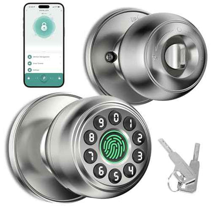 Fingerprint Door Lock£¬Fingerprint and Keypad Input Smart Door knob, App Controlled Biometric Door Lock, Keyless Entry, Bedroom, Office, Hotel, Apartment Auto Door knob(Silver)
