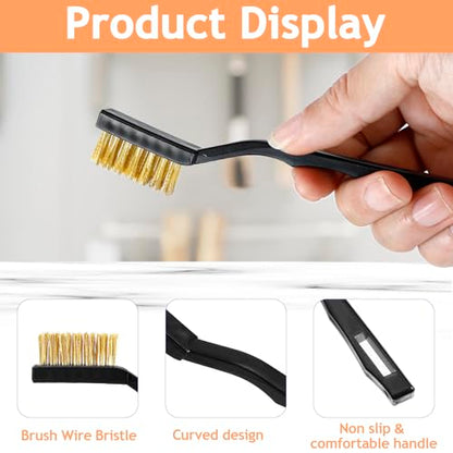 Jeffbaubl 24 Pieces Small Wire Brush, 6.7 Inch Scratch Brushes, 12 Stainless Steel Cleaning Brushes, 12 Brass Brush, Curved Handle Wire Bristle for Cleaning Welding Slag Rust Tool