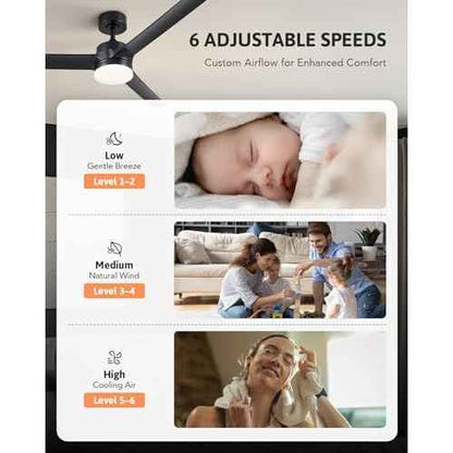 VONLUCE Ceiling Fans with Lights, 52 Inch Ceiling Fans with Lights and Remote, 6-Speeds Noiseless Reversible DC Motor, 3CCT, Modern Ceiling Fan for Farmhouse Bedroom Patio, Black