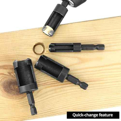 QWORK Wood Plug Cutter Drill Bit Set, 8Pcs, Includes 1/4", 5/16", 3/8", 1/2" Sizes, 1/4 Inch Hex Shank