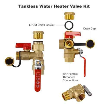 ThermoMate 3/4 Inch IPS Isolator Tankless Water Heater Service Valve Kit, with Pressure Relief Valve, Clean Brass