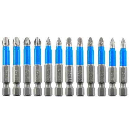 Anti Slip Phillips Cross Slot Pozidriv Screwdriver Bit Set 12PCS 1/4 Inch Hex Shank 2 Inch/50 mm Length S2 Steel with Magnetic for Power Screwdriver Drill Impact Driver Tool Accessory