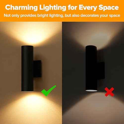 LUTEC Dusk to Dawn Outdoor Wall Lights, 16W Integrated LED Cylinder Up-Down Sconce, 3000K Waterproof Aluminum Exterior Lighting, Matte Black Modern Porch and Entryway Wall Light Fixture, 2 Pack
