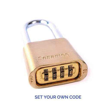 Sesamee K436 4 Dial Bottom Resettable Combination Brass Padlock with 1-Inch Hardened Steel Shackle and 10000 Potential Combinations