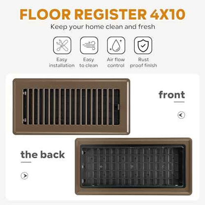 Floor Register 4x10, 12 Pack Brown Floor Vent Covers for Home Floor Heavy Duty Steel Walkable Floor Vents Air Vent Covers for Sidewall and Floor
