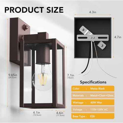 PARTPHONER Dusk to Dawn Outdoor Light Fixtures, 2-Pack Sensor Porch Lights, Waterproof Exterior Wall Sconce Lighting Lamp, Waterproof Wall Lantern for House, Doorway, Garage (Oil Rubbed Bronze)