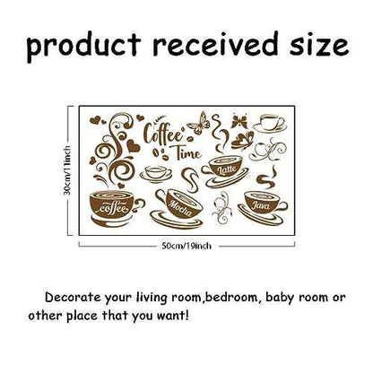 SUPERDANT Brown Coffee Time Wall Stickers Coffee Cup Beans Wall Decor Stickers with Butterflies for Cafe Bar Restaurant Kitchen Decor Wallpaper Sticker Vinyl Transfer Decals 19x11in