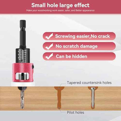 Countersink Drill Bit Set - 5 Pcs Countersink Drill Bit with Low Friction Depth Stop, HSS M2 Tapered Bits, Carbide Drill Bits 1/4¡± Hex Shank for Woodworking Tools