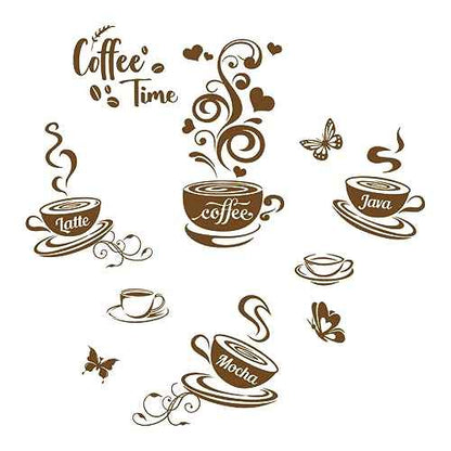 SUPERDANT Brown Coffee Time Wall Stickers Coffee Cup Beans Wall Decor Stickers with Butterflies for Cafe Bar Restaurant Kitchen Decor Wallpaper Sticker Vinyl Transfer Decals 19x11in