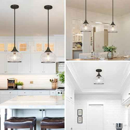 Black Pendant Light - Modern Pendant Lights Kitchen Island with Handblown Glass, Vintage Hanging Light for Kitchen with Adjustable Height, Lithging Fixture for Dining Room Sink
