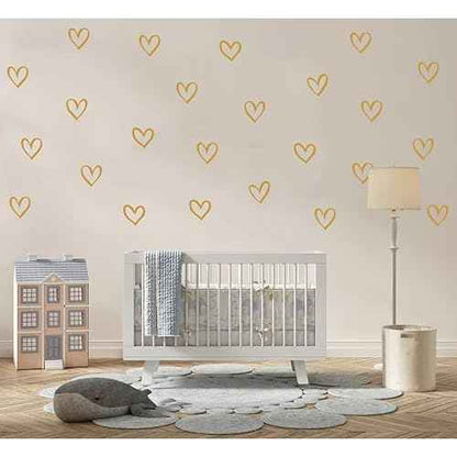 56pcs Set Heart Wall Stickers 4 Different Shapes of Hearts Hand Drawn Heart Decals Nursery Wall Decor Kids Room Wall Art Wall Decals Easy to Stick Y88 (Gold)