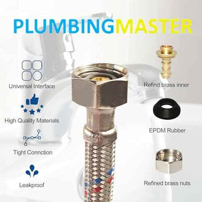[10-Pack] PLUMBINGMASTER Faucet Hose,Faucet Supply Lines (3/8" Comp x 1/2" FIP), Certified Safe Supply Lines for Bathroom Faucet (24 inch)