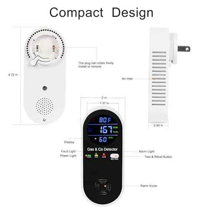 Combination Natural Gas Detector & Carbon Monoxide Detector, 4-in-1 Carbon Monoxide Alarm,Fahrenheit(¡ÆF) & Humidity,Propane,Methane,Gas Detector Alarm & CO Detector for Home,RV,Apartment