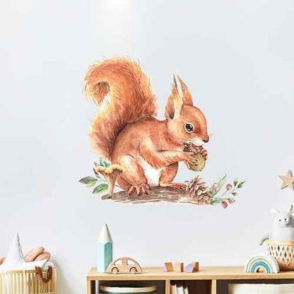 Cute Baby Squirrel Pinecone Wall Stickers, sacinora Cartoon Little Animal Wall Decals Removable Vinyl Peel and Stick for Kids Baby Nursery Living Room Bedroom Playroom Kindergarten Art Decorations