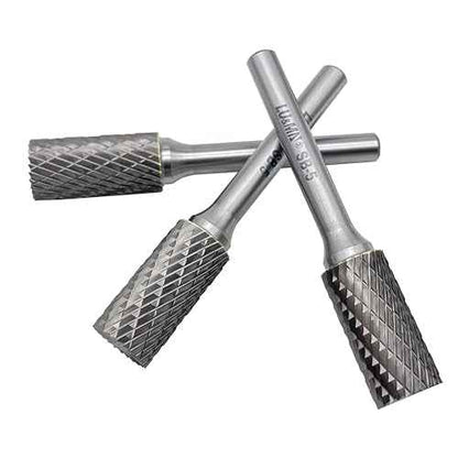 LU&MN SB-5 Tungsten Carbide Burr Cylinder Shape Double Cut Rotary Burrs File(1/2''cutter Dia,1''Cutter Length) with 1/4'' (6.35mm) Shank dia,3PCS