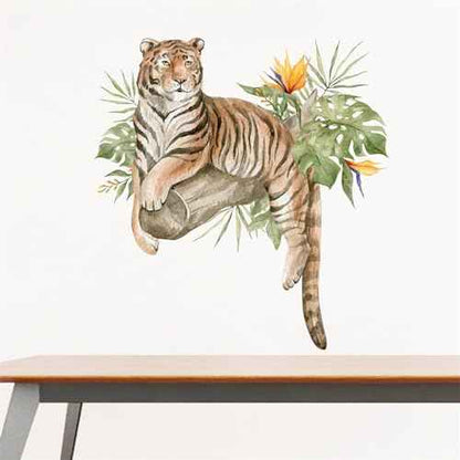 Lazy Tiger Tropical Greenery Wall Stickers, sacinora Wild Jungle Animal Wall Decals Removable Vinyl Peel and Stick for Living Room Bedroom Nursery Kids Room Art Decorations