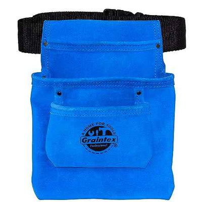 GRAINTEX SS2133 3 Pocket Nail & Tool Pouch Blue Color Suede Leather with 2¡± Webbing Belt for Constructors, Electricians, Plumbers, Handymen