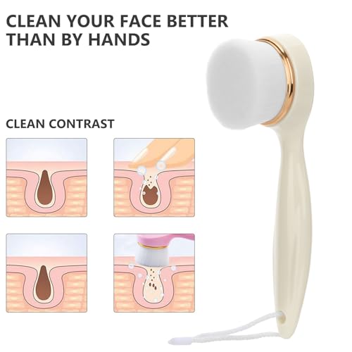2 Pack Soft Bristle Facial Cleansing Brush for Deep Pore Cleaning, Face Exfoliating Scrub Brush for Face Cleansing Skincare Massaging (Pink and Jade White)