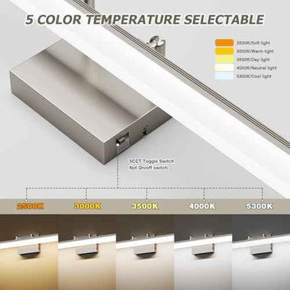 Brushed Nickel Vanity Light, 15.7¡± Dimmable LED Bathroom Light Bar with 5CCT, Adjustable Angle ? Modern Wall Lighting for Bathroom, Powder Room, Bedroom, Apartment, Hotel