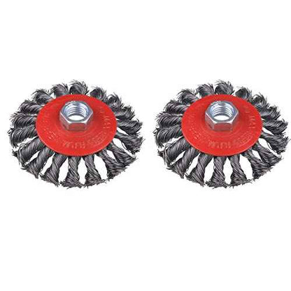 Wire Wheel for 4 1/2 Angle Grinder, 2 Pack 4 Inch Twist Knotted Wire Wheel for Grinders, with 5/8 Inch-11 Threaded Arbor, Angle Grinder Wire Wheel for Heavy&Light Duty Work