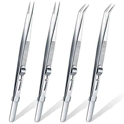 4 Pieces Precision Soldering Tweezer ESD Industrial Electronic Tweezers Tool Set Include Fine Point Tip Straight Tweezer and Locking Curved Tip Precision Tweezer for Jewelry Makeing Craft