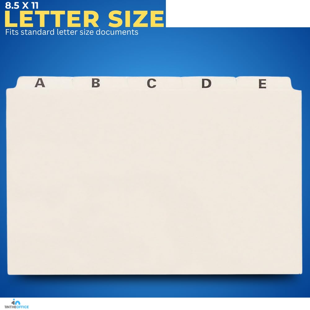 1InTheOffice Alphabetical File Organizer, File Cabinet Dividers, A-Z Tab Divider, Letter Size, 1/5 Cut, Manila, 25 Pack